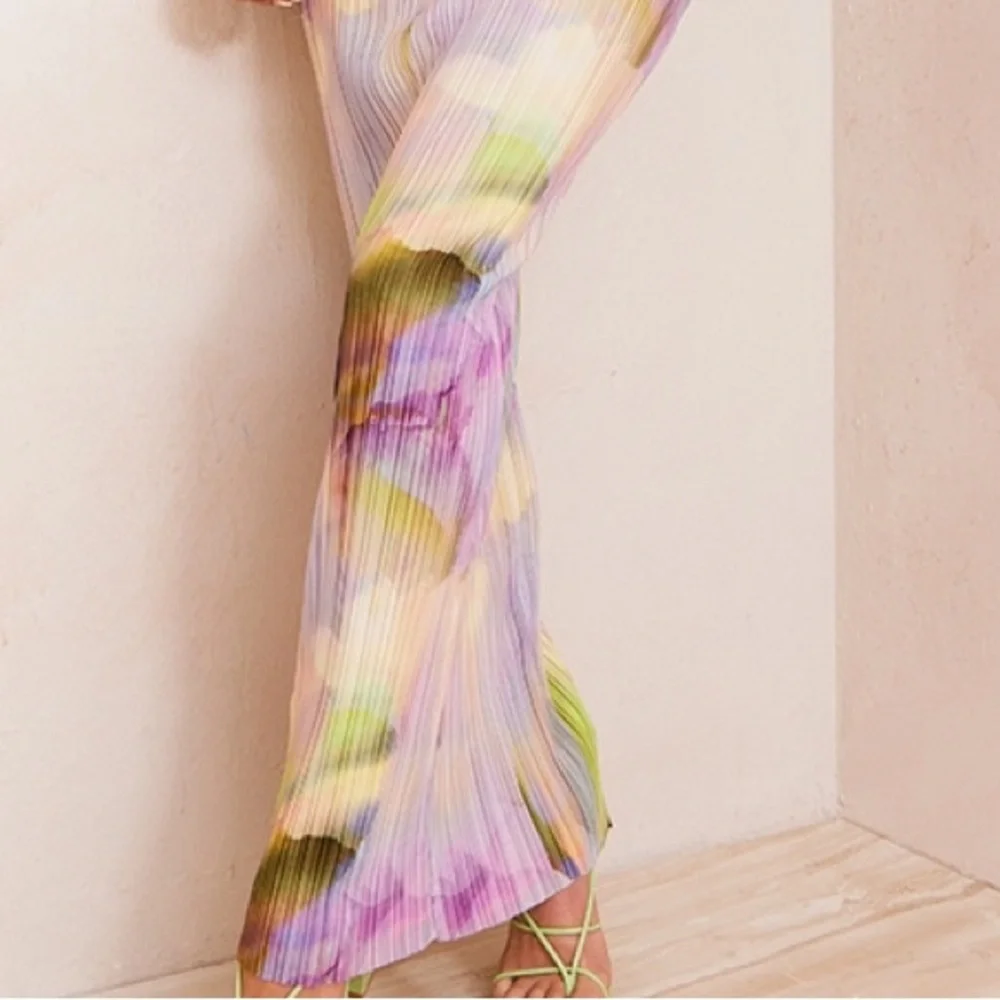 PLT Women’s multicolor watercolor plisse maxi dress | cowl neck | | size 6 | NWT - Picture 7 of 11